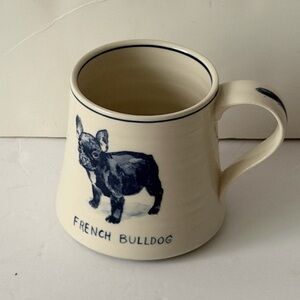 Anthropologie Molly Hatch French Bulldog 16 oz Ceramic Mug Blue & Cream Frenchie